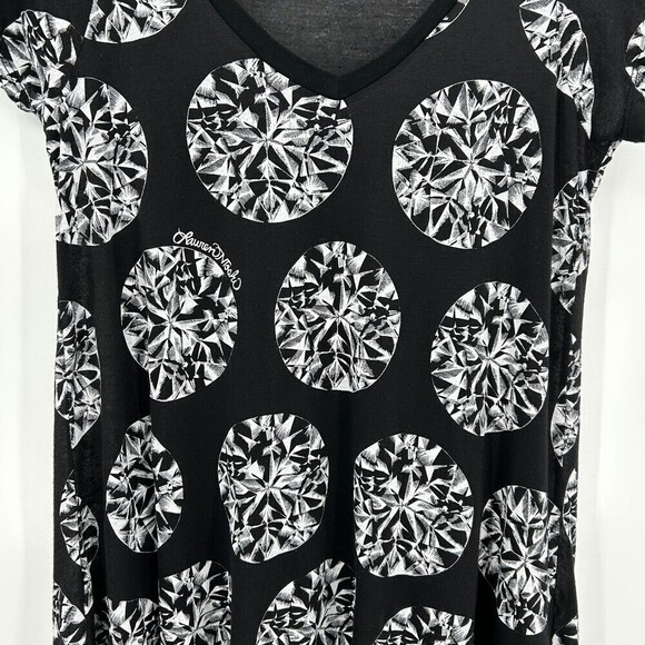 LAUREN MOSHI Black White Diamond Print Micro Modal V-Neck T-Shirt Size Small - Picture 3 of 6